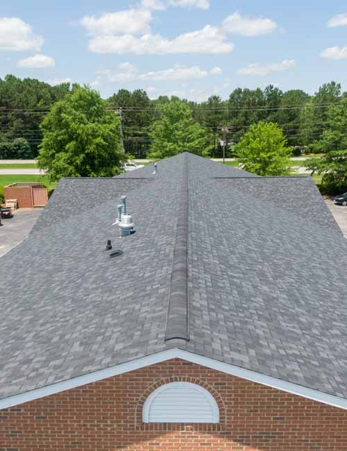 Aerial view of commercial building shingles